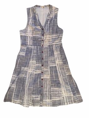 Anthropologie Maeve Abstract Button Fit & Flare Midi Dress Size 6 Grey Beige